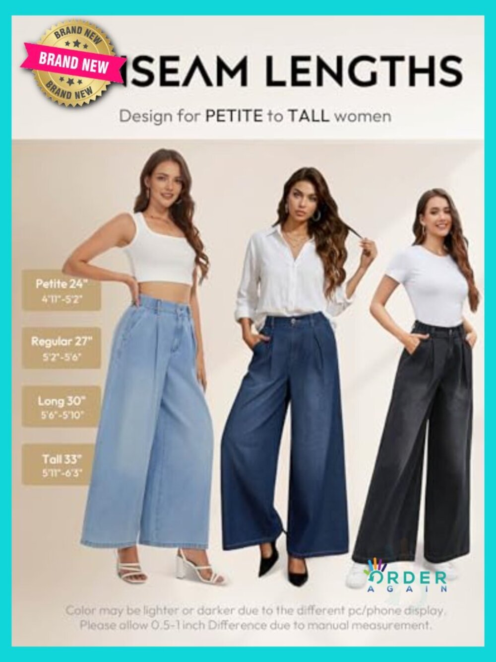 Extra Wide Leg Jeans Baggy Long Denim Palazzo Trousers Petite Regular Tall - Picture 4 of 7